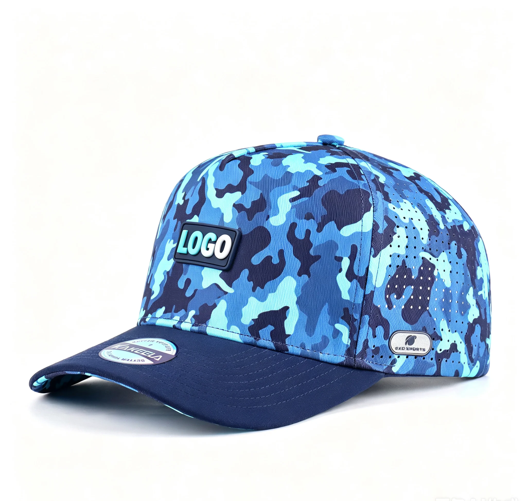 Custom PVC Logo Camo Print Quick Drying Waterproof Baseball Cap High Quality Outdoor Sun Protection Hat