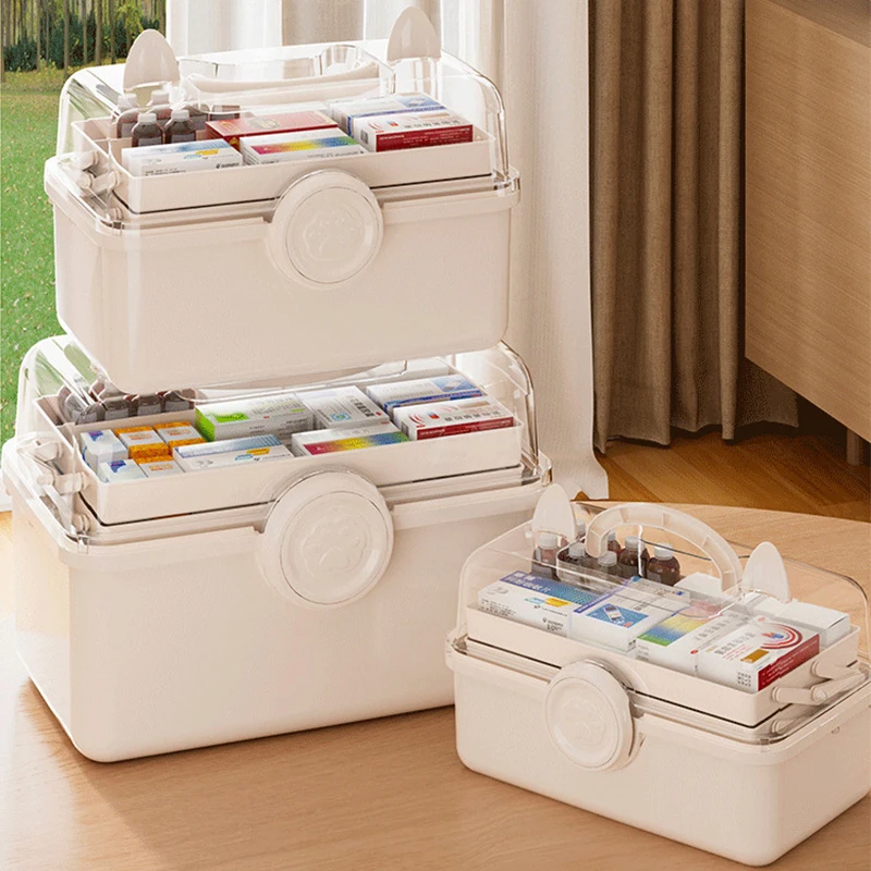 

Household Storage Box with Cat Ears Single/Three-Layer Large Capacity Medicine Classification Case Stationery Organize Box