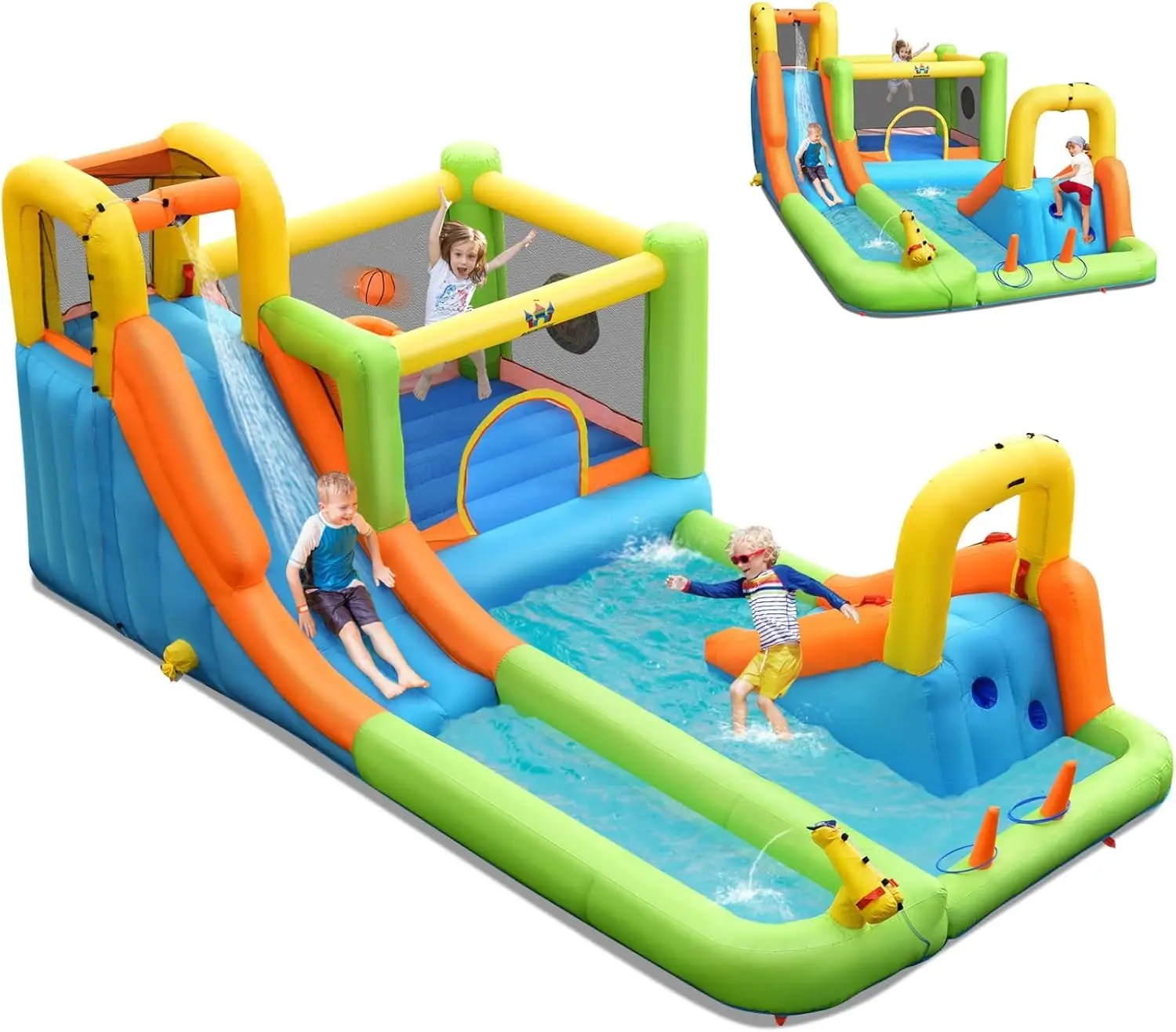 Park Bounce House for Outdoor Fun w/Long Slide, Giant Splash Pool