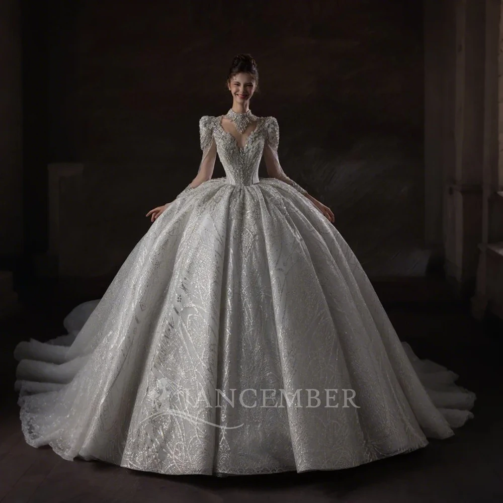 

Customized Women's Ball Gown Lace Wedding Dresses Low Back with Floor Length Bridal Gowns with Court Train свадебное п
