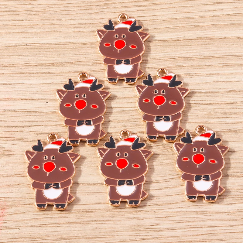 10 Stück Cartoon-Tieranhänger aus Emaille, Weihnachts-Hirsch-Elch-Anhänger für Schmuckherstellung, Ohrringe, Halsketten, DIY-Bastelarbeiten, Geschenk – Detail 5