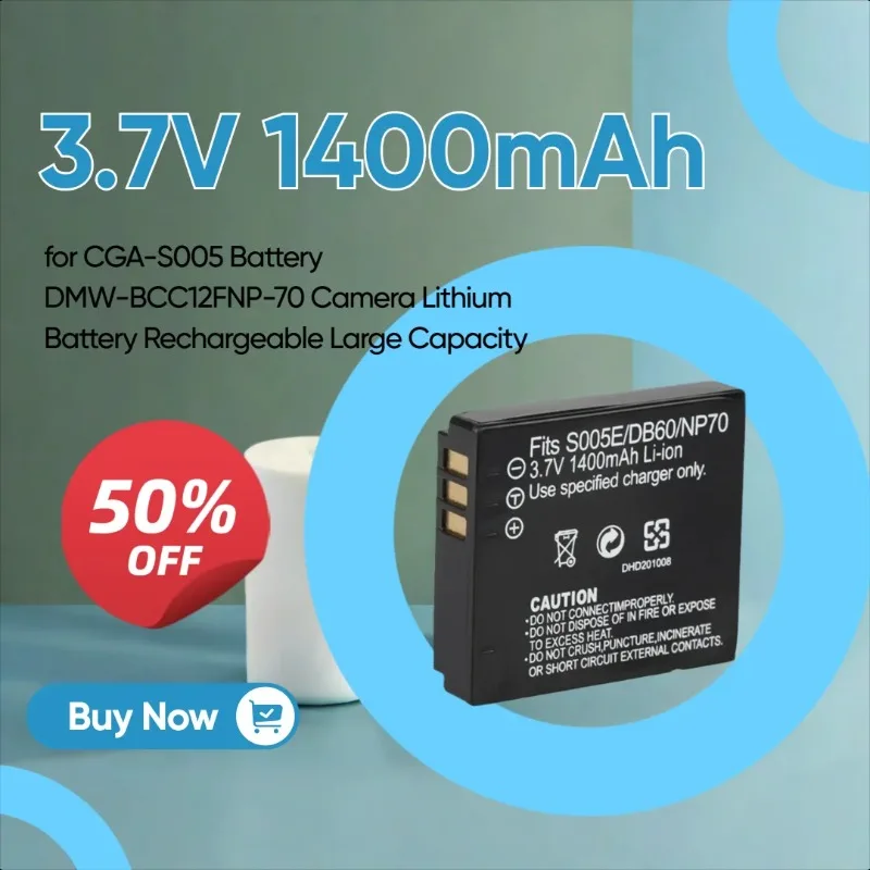 

3.7V 1400mAh Suitable for CGA-S005 Battery DMW-BCC12FNP-70 Camera Lithium Battery Rechargeable Large Capacity