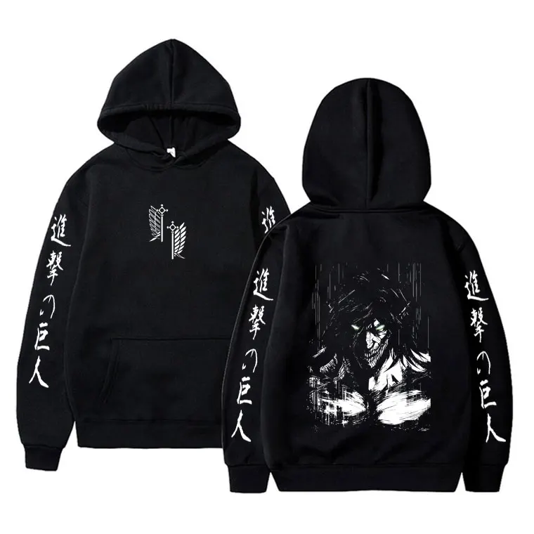 Anime Attack on Titan Eren Jaeger Merch Hoodie Men's Women's Cartoon Manga Cosplay Streetwear Male Oversized Hooded Sweatshirt