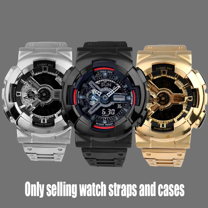 Wath Set For Casio G-SHOCK GA-110 100 120 140 Solid stainless steel Watch Strap Watch case golden silver Watchband Men Bracelet