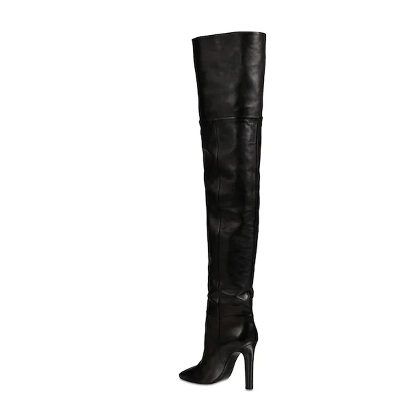 Sexy Nightclub Leather Custom Knee Boots Pointed Tip Thin Heel Heel Heightened Thin Knight Boots Large Size Women's Boots 33&46