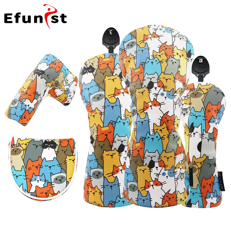 أغطية خشبية للجولف على شكل قطة جرافيتي من جلد البولي يوريثان، أغطية رأس نادي الجولف الناعمة والمتينة، واقي هجين مقاوم للماء للسائق