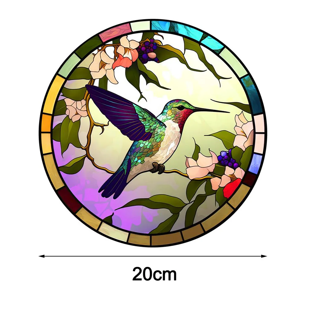 1set Hummingbird Stain Glass Window Hanging Flowers With Metal Chain Handmade Window Hanging For Bird Lovers Home Decoration