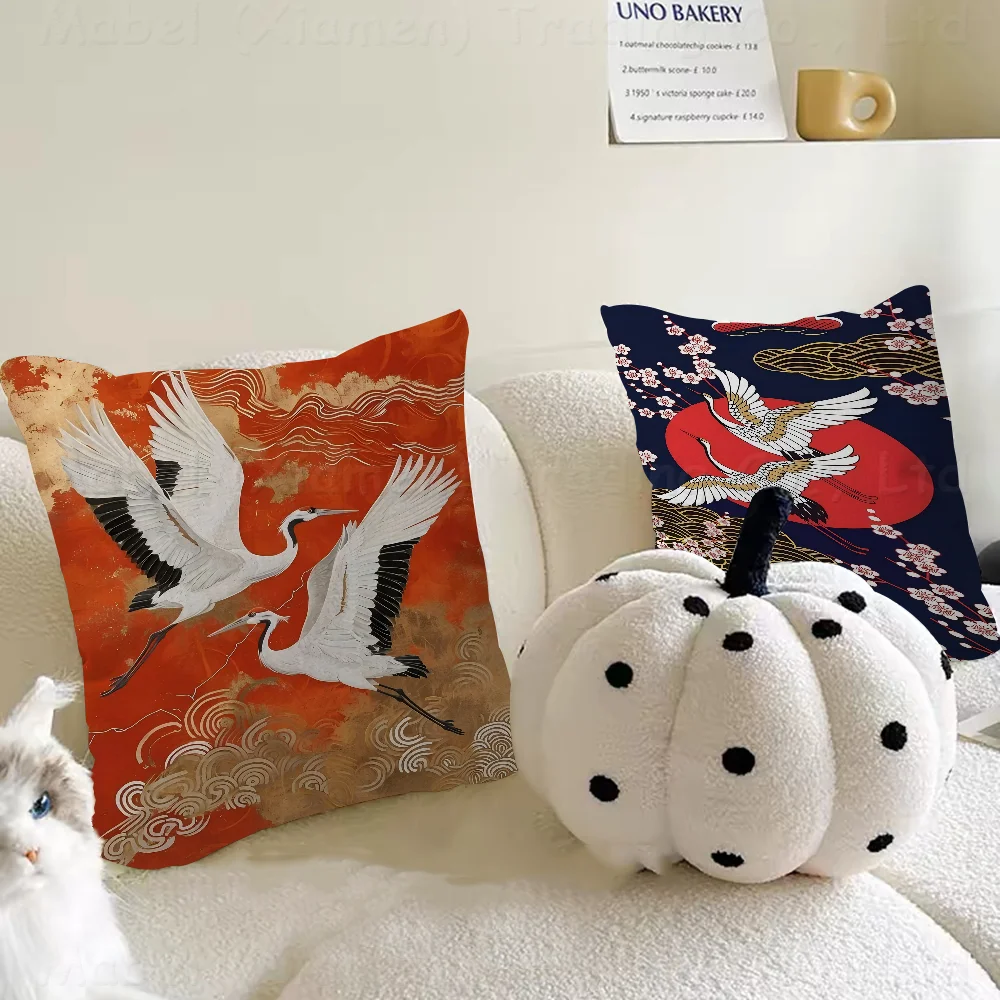 Red-crowned CraneOffice Cushion Pillowcase Car Cushion Cover45X45CM Lumbar Pillowcase Sofa Pillowcover