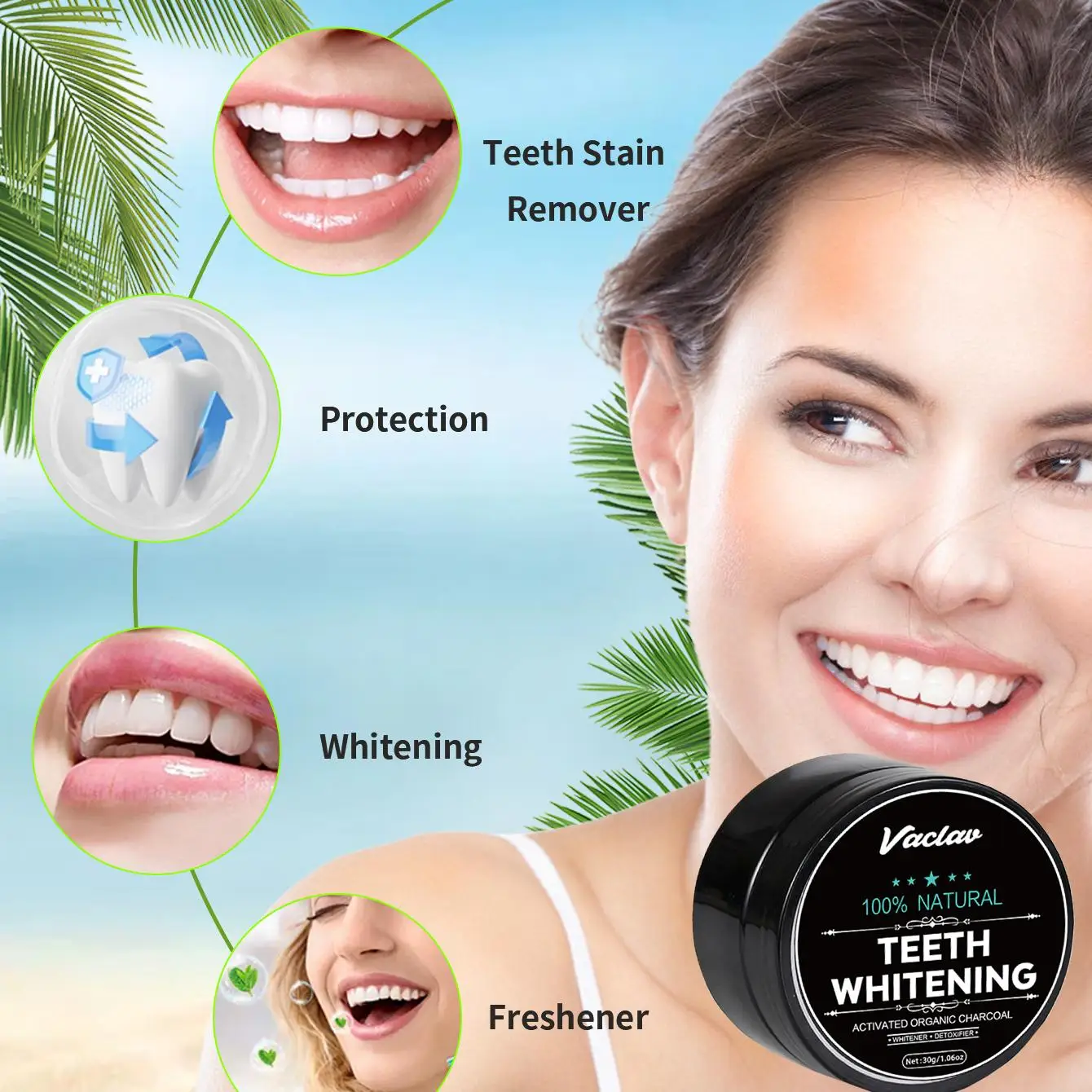 Vaclav activated charcoal teeth whitening powder, bamboo charcoal teeth cleaning powder, coconut shell activated charcoal powder