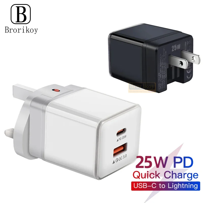 

25W Fast Charger Plug Fast Charging PD C 25W USB Type C Charger For iPhone Samsung Xiaomi Fast Wall Charger Adapter US UK Plug