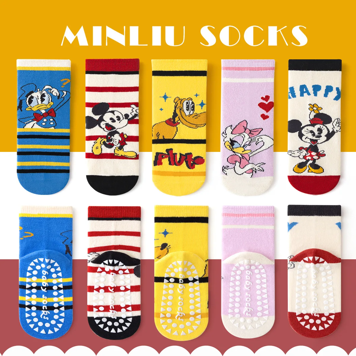 

5 Pairs Disney Mickey Mouse Kids Floor Socks Kawaii Autumn Winter Minnie Cartoon Anime Children Anti-slip Sock Girls Boys Gifts