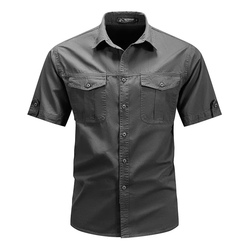 Summer cotton shirt for men single breasted turn down collar tactical shirt tops outdoor hiking trekking casual blouse shirts5XL