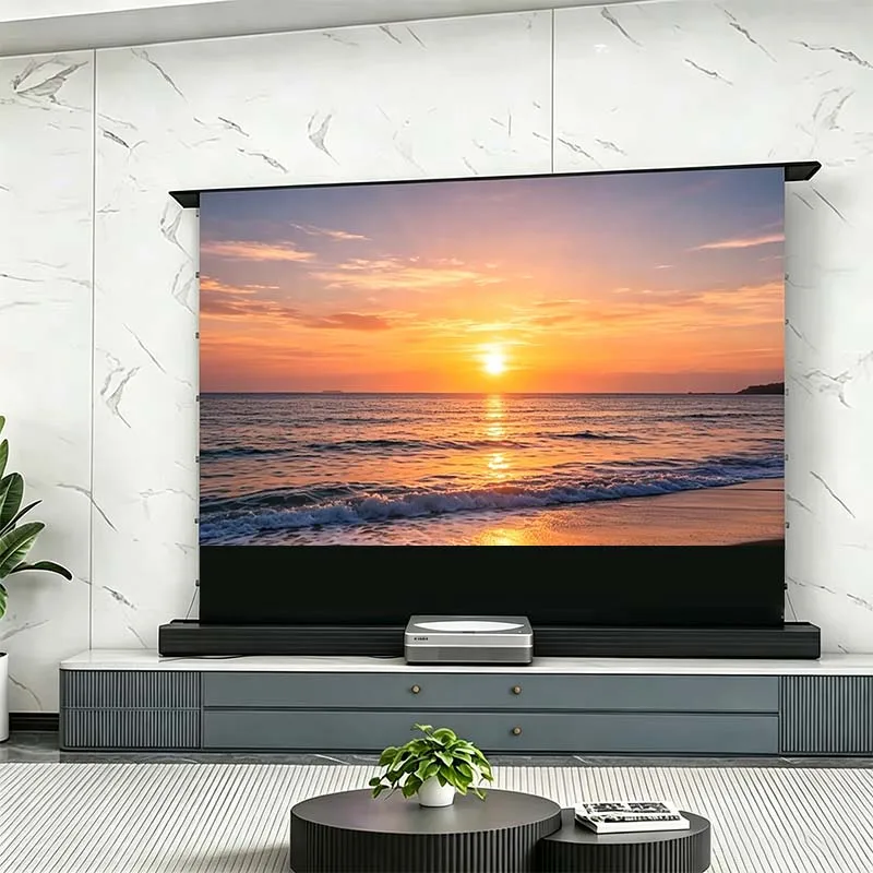 

2026 New Fresnel ALR Ultra Short Throw Motorized Floor Rising Projector Screen 4K 8K 3D Smart Control，Fit UST Laser Projector