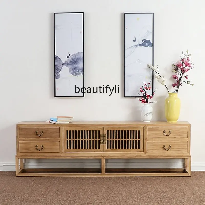 Zen TV Cabinet Solid Wood Antique Simple Paint-Free Living Room Storage Floor Cabinet Decoration Audiovisual Cabinet furniture