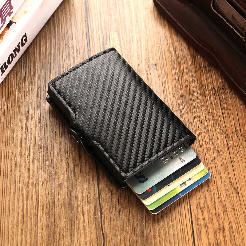 Protección de bloqueo Rfid de fibra de carbono para hombre, billetera de cuero y Metal para tarjetas de crédito