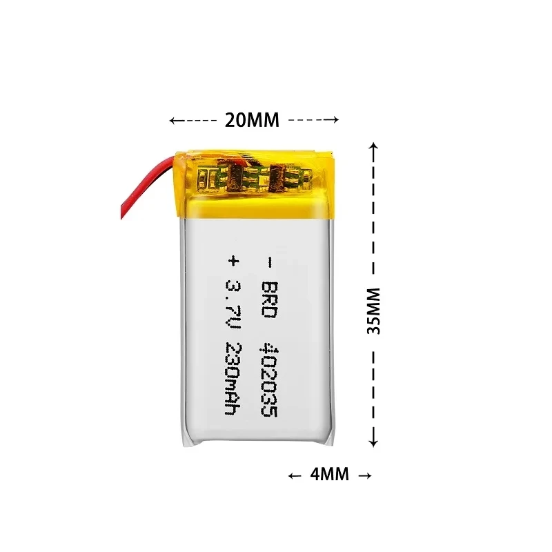 3.7V 230mAh 402035 Lithium Polymer LiPo battery with JST for Handheld GPS Mp3 Bluetooth Xiaomi Yi smart dash camera DVR 042035