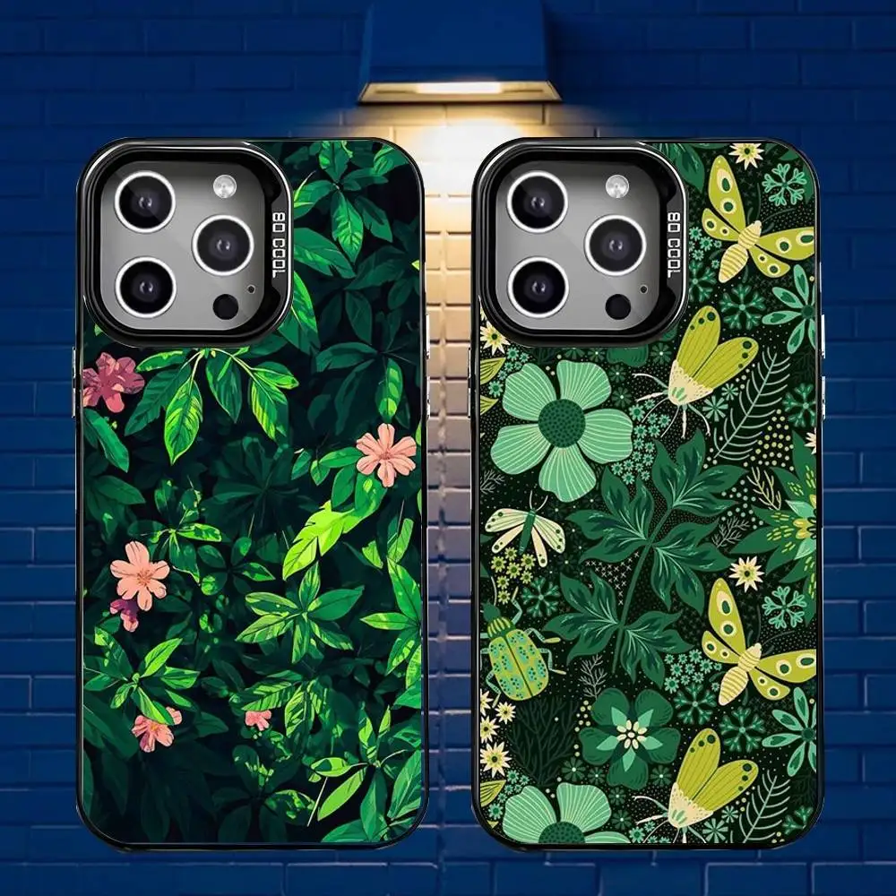 

Green Leaves Matte Phone Case For iPhone 16,15,14,13,12,11,Mini,Pro,E,MAX Gray Matte Silicone Black Cover