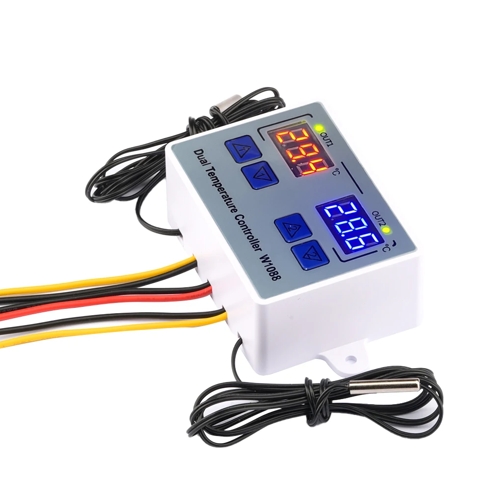 W1088 Computer Dual LED Digital Temperature Sensor Meter Controller Electric Heating Thermostat  12V  Thermoregulator