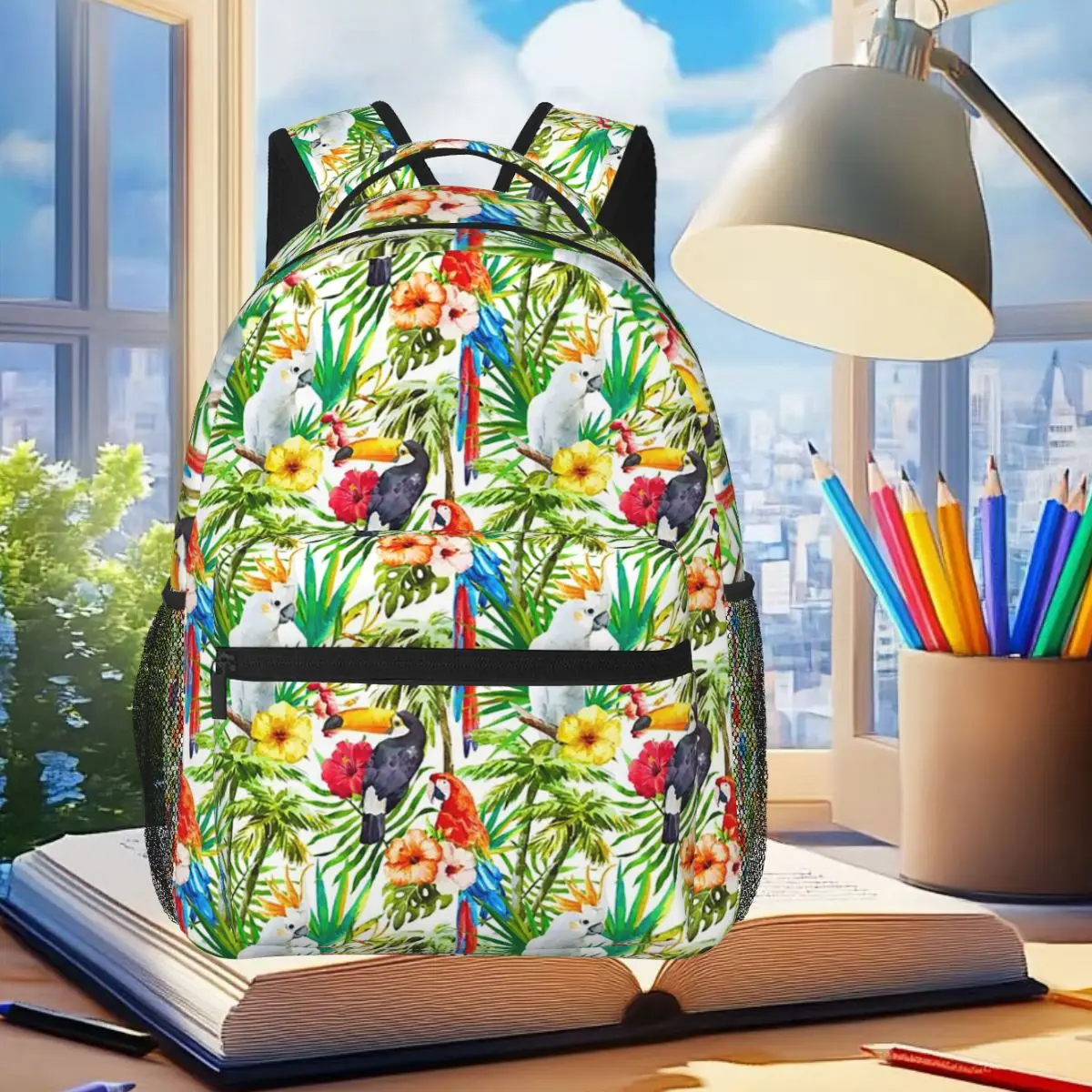 

Tropical Parrot, Cockatoo And Toucan Rainforest Student Backpack School Bag Travel Daypack for Men Women Bookbag Shoulder Bags
