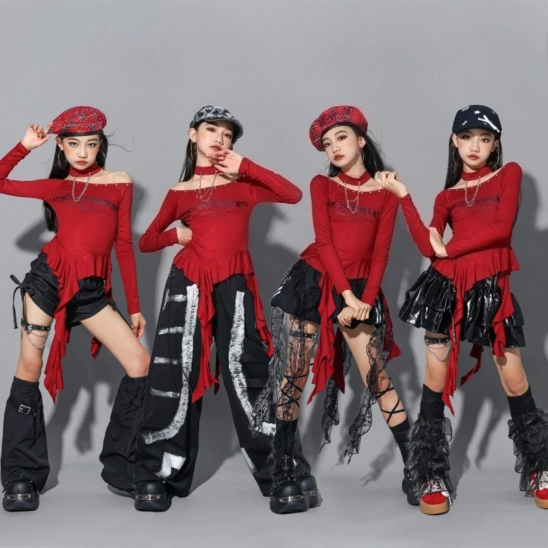 Mädchen K-pop Mode Langarm Top Dance Baggy Hosen Coole Hip Hop Kleidung Sets Gruppe Streetwear Jazz Cool Bühne zeigen Kostüm