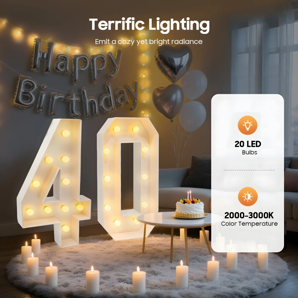 

Mosaic Luminous Three-dimensional Digital Frame Birthday Party Decoration, Light Up Numbers for Birthday Decorations