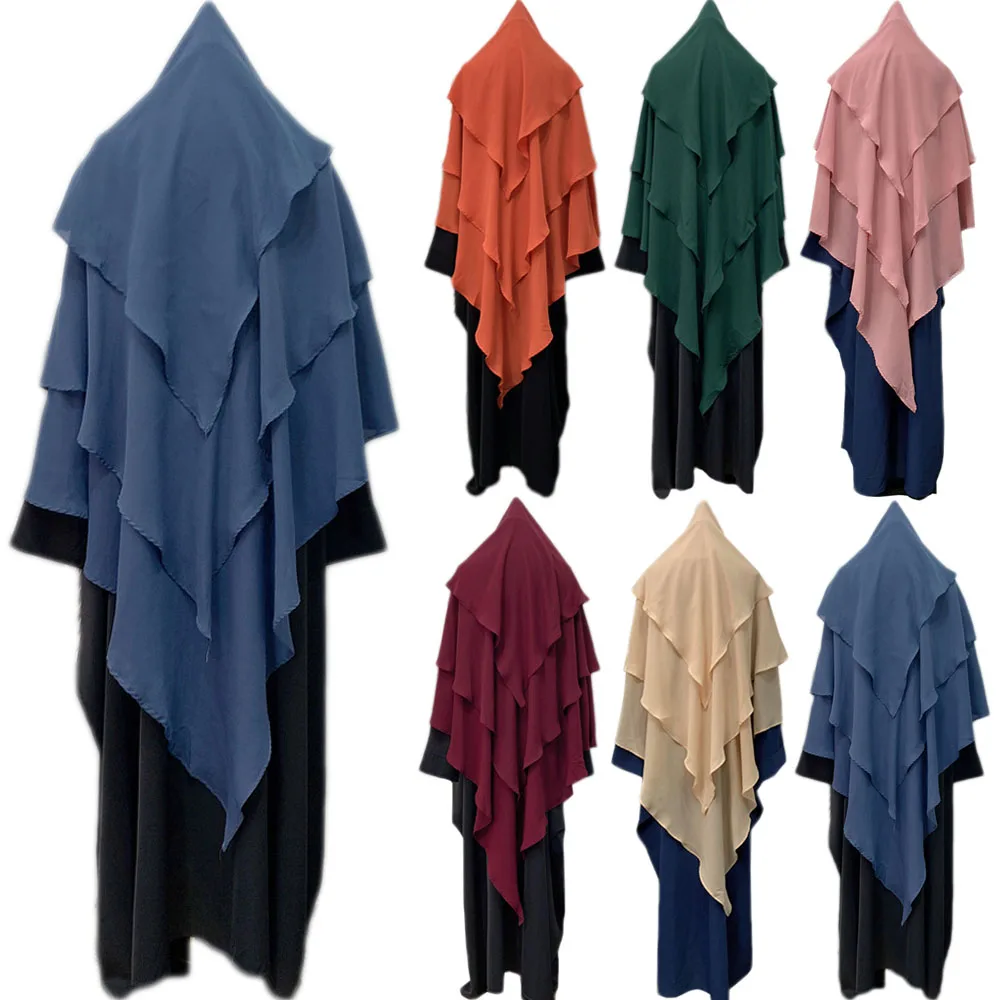 Ropa de oración con capucha Eid Abaya, Hijab musulmán Khimar Ramadán largo de 3 capas, Tops sin mangas de Turquía, ropa islámica modesta, Niqab