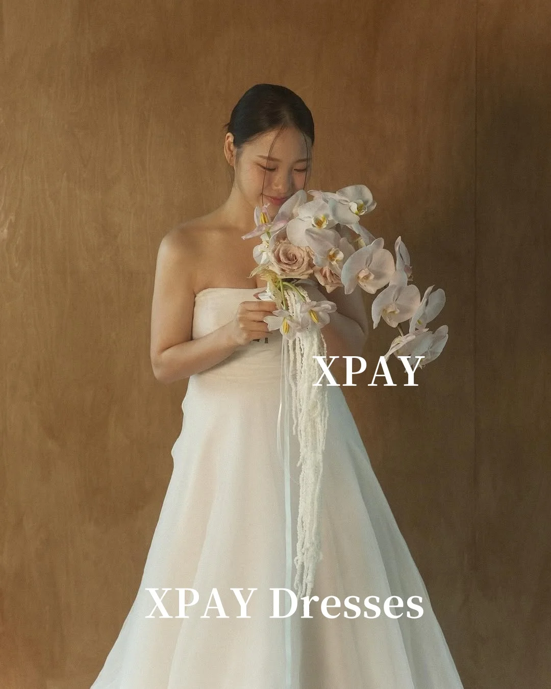 XPAY Einfache trägerlose Brautkleider aus Seide und Organza, Korea, Fotoshooting, Brautkleider in Übergröße, Korsett-Rücken, individuell