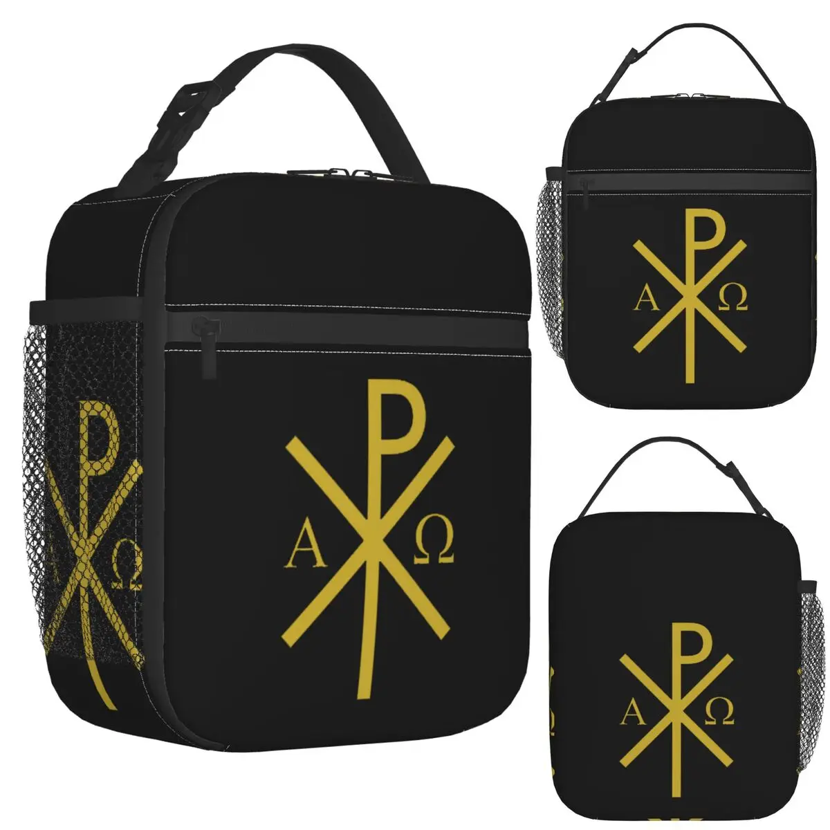 

Sign Of Christ, Chi Rho, Christogram Insulated Lunch Bag for Women Picnic Storage Food Boxes Portable Thermal Lunch Box Tote