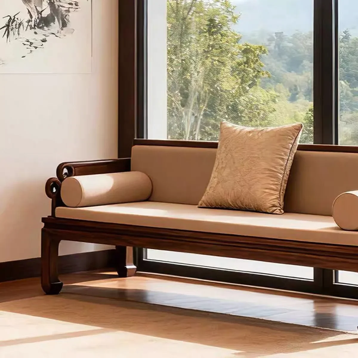 DSA New Chinese-style North American black walnut Arhat bed Song-style aesthetic solid wood sofa Living room minimalist sofa