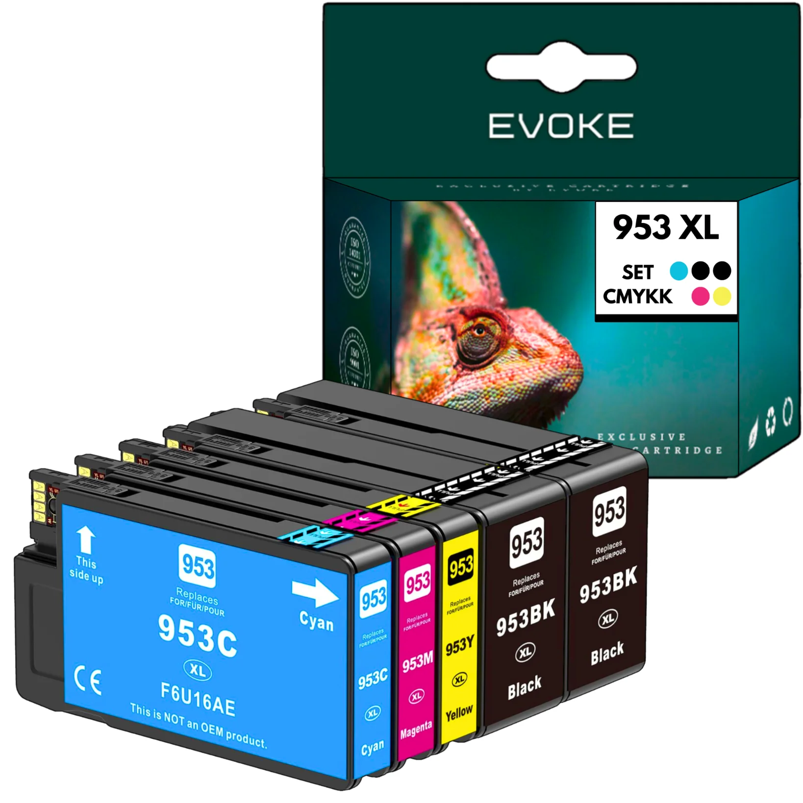 Evoke Compatibele Inkt voor Hp 953XL Hp953 3Hz52Ae 5X:2X Zwart+Cyaan+Magenta+Geel 181 ml 11180 Pagina's Officejet Pro 7700 7720 7730 7740 8200 8210 8216 8218 8710 8715 8718 8719 8720 8725 8730 8740