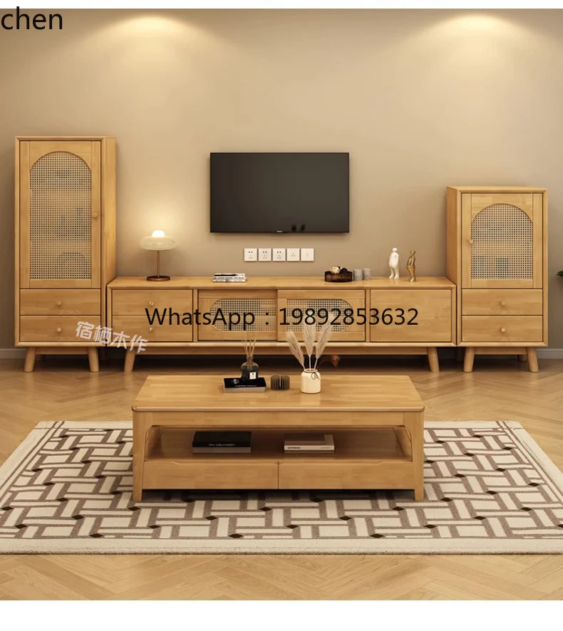 solid wood TV cabinet living room home new walnut old Chinese coffee table TV cabinet combination