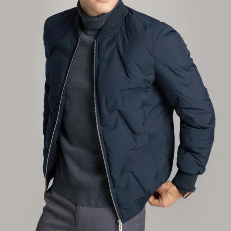

Мужские куртки Minglu Short Style из белого утиного пуха, класса люкс, с воротником-бомбером, однотонные, для делового повседневного стиля, на молнии, мужские пуховики 4XL