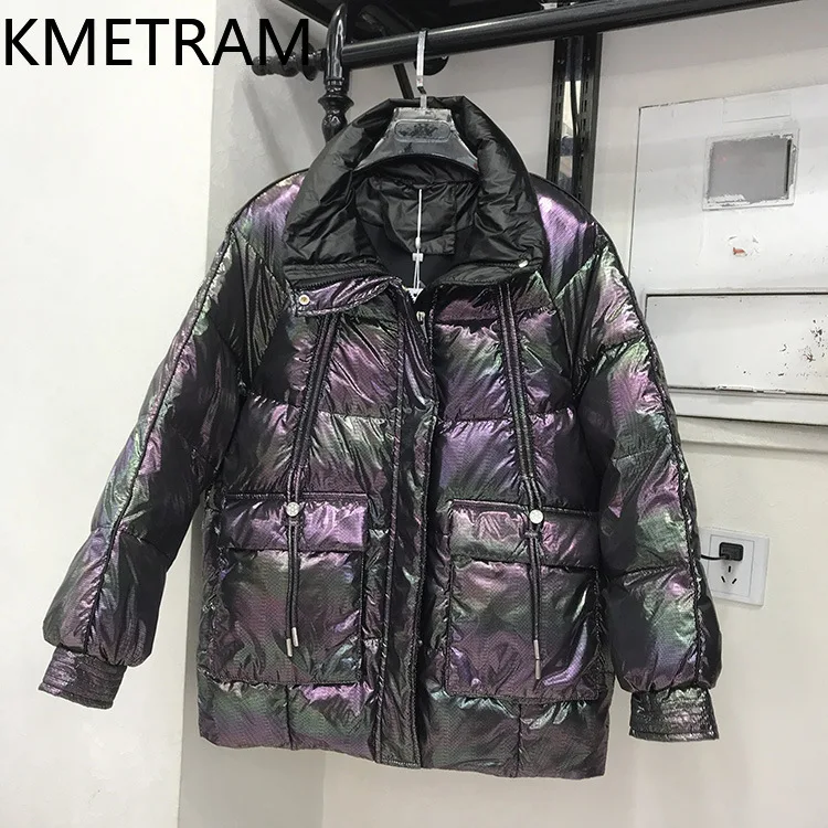 KMETRAM chaquetas de plumón de pato blanco brillante de alta calidad nuevo en prendas de vestir exteriores chaqueta acolchada ropa de invierno para mujer 2024 Winterjas Dames