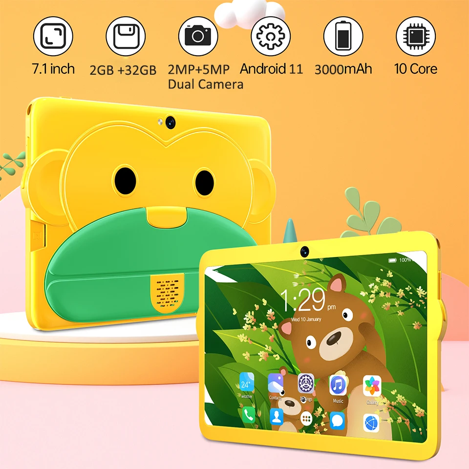 Kids Tablet Android11 7 Inch Learning Tablet for Kids Toddler Tablet Wifi 32GB Education Toys Gift for Children HD Dual Cameras