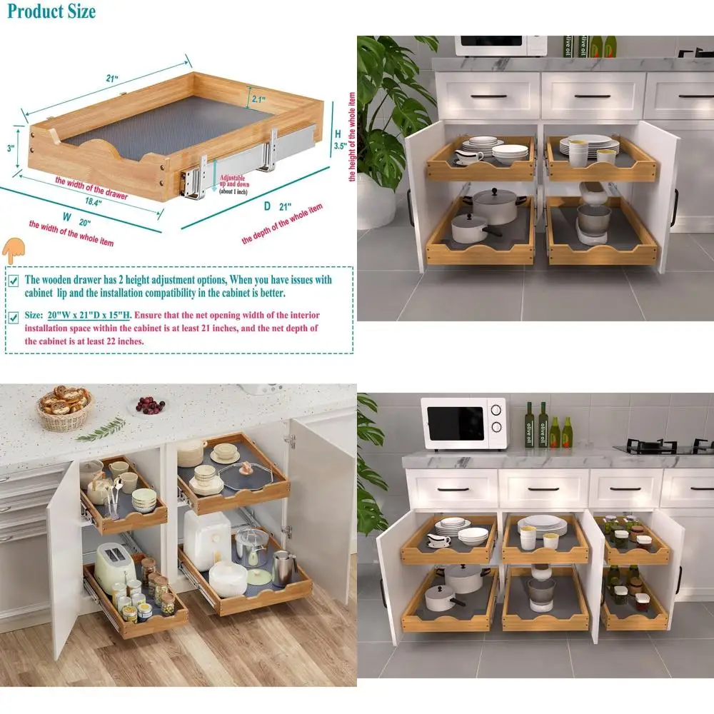 

20 Wide x 21 Deep Pull-Out Wood Drawer Organizer for Kitchen, Pantry, and Bathroom Cabinets