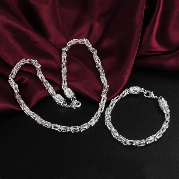 

Hot classic 6MM geometry chain 925 Sterling Silver necklace bracelet for man women fine Jewelry set fashion Party Christmas gift