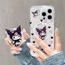 Cute Cartoon Kuromi Holder Magnetic Wireless Charging For Magsafe Phone Case For iPhone 15 12 13 14Pro Max 11 Clear Cover