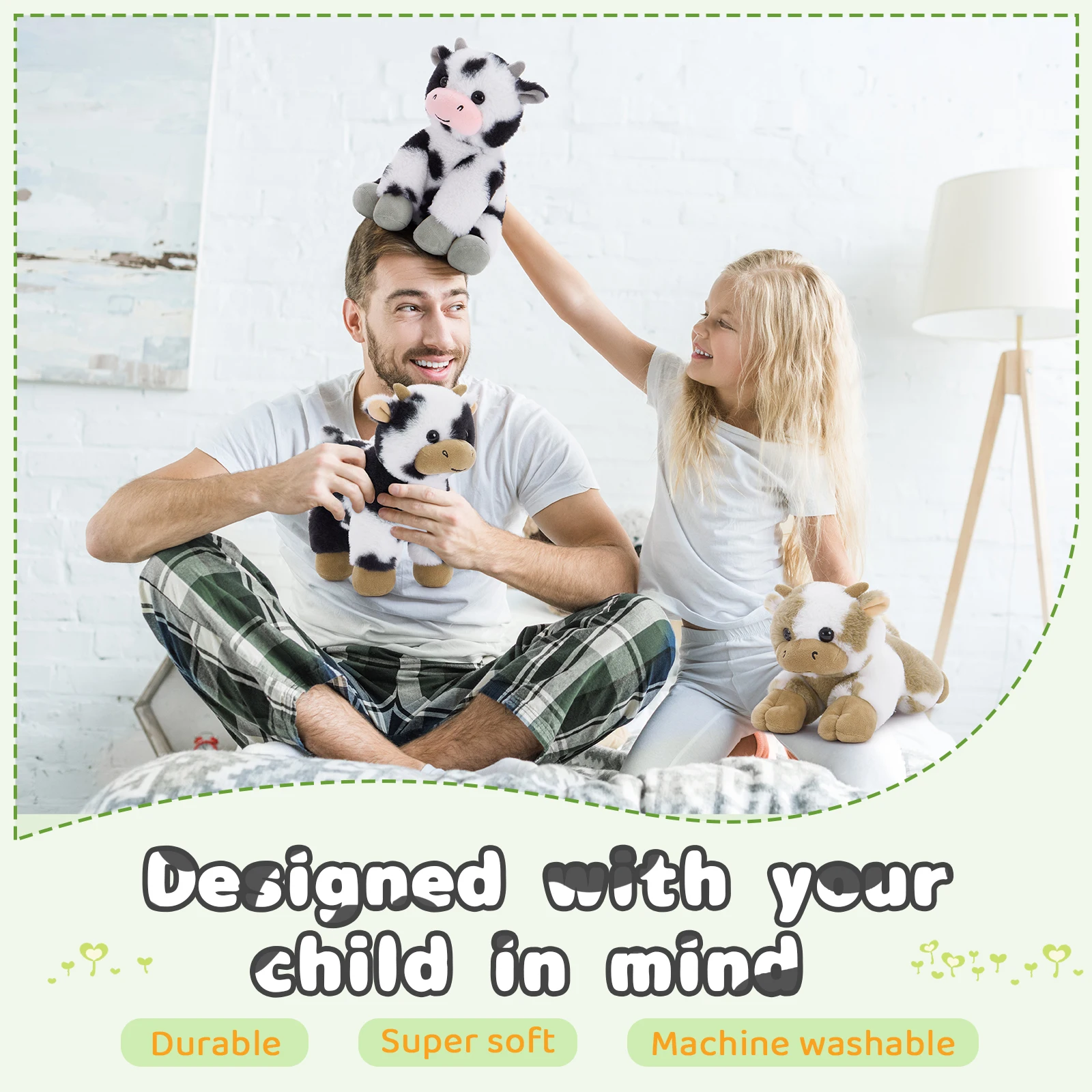 Tezituor Set di 6 animali di peluche di mucca grande, peluche di mucca di pezza da 10 pollici per la decorazione della festa, peluche di mucca carina sfusa per ragazzi G