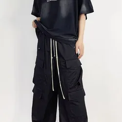 2024 New Niche Design With Drawstring Wide Legs Mopping Loose Workwear Large Jogger Hiphop Pants Trendy Mens Clothing Casual Men