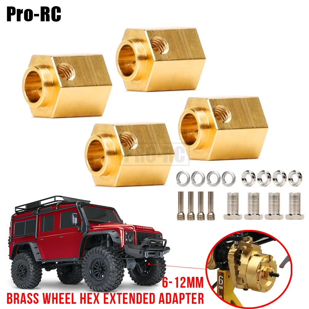 4Pcs 6-12MM Brass 12MM Wheel Hex Extended Adapter for 1/10 TRAXXAS TRX4 T6 G63 Rc Crawler Car Upgrade Parts