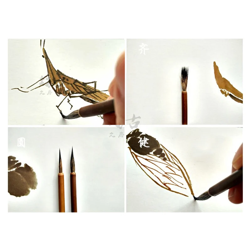 10 Pcs Hook Line Pen Chinese Bamboo Painting Brush Weasel Hair Xiaokai Regular Script Writing Brush Gongbi Fine Line Pen