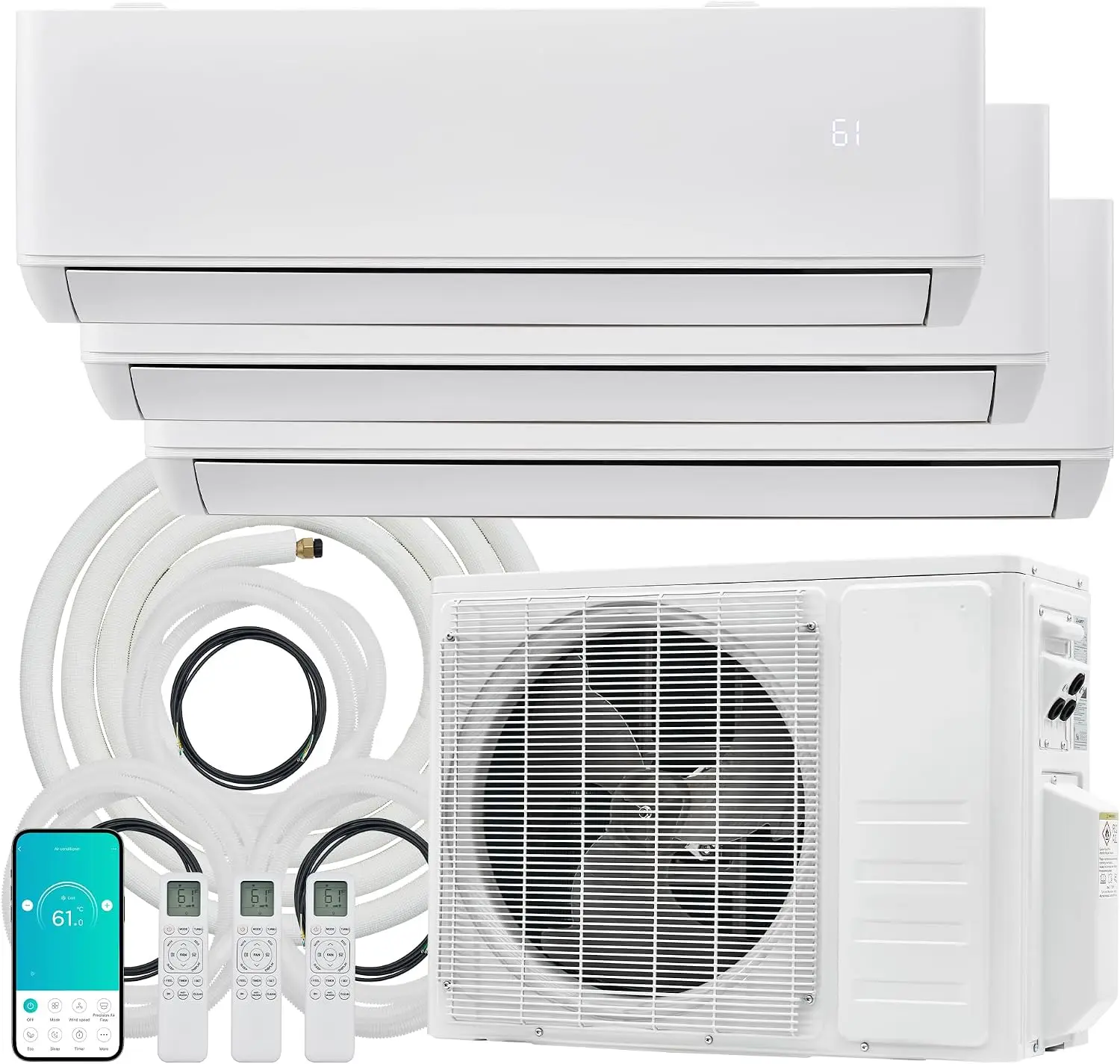 3-Zone Mini Split Air Conditioner & Heat Pump System, 28,000 BTU Total, 9K + 12K + 12K Zones, 22 SEER2 Efficiency