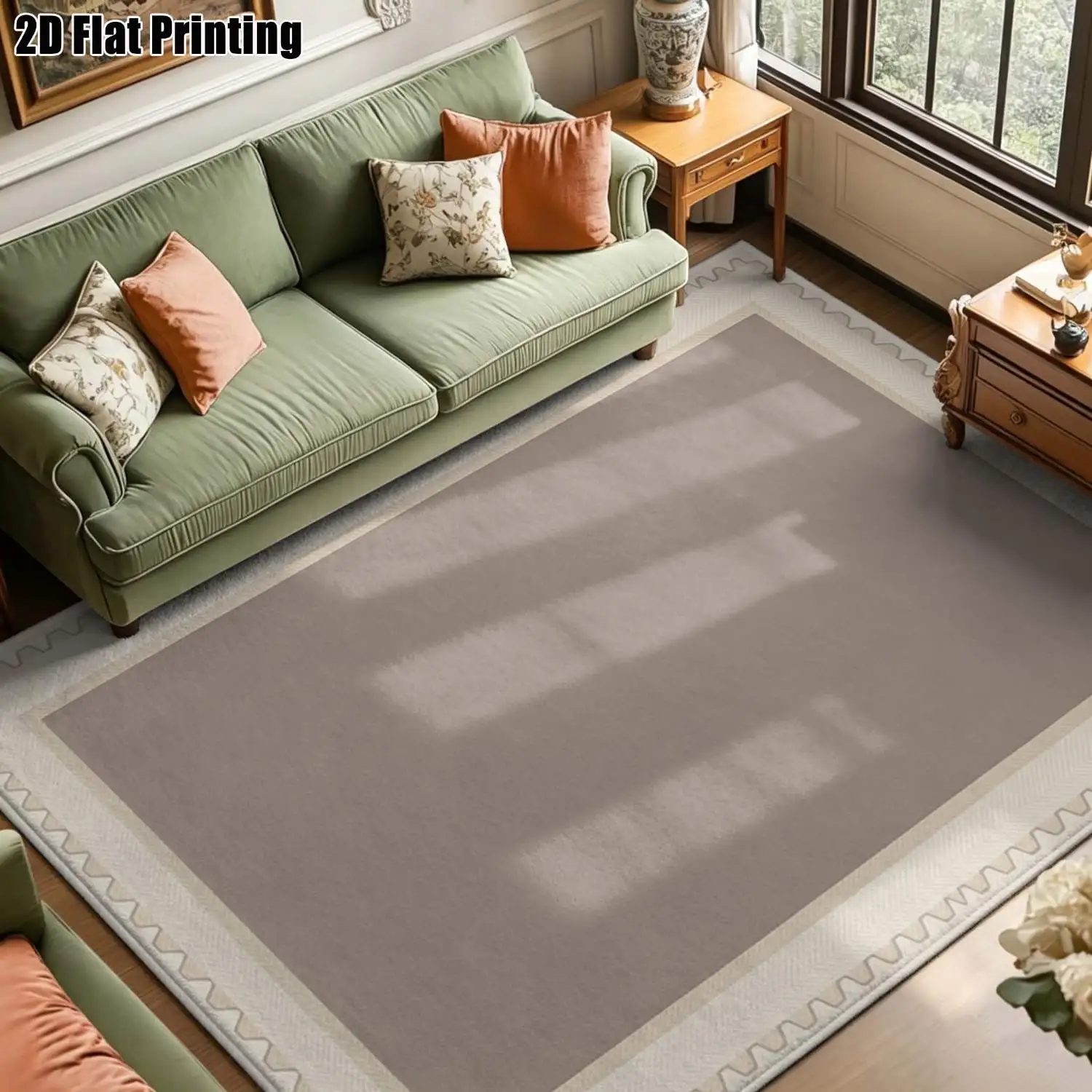 1Pc 2D Printed Carpet: Beige Wave-Edged Light Gray Solid-Color Nordic Modern Minimalist Vintage Geometric Striped Carpet, Home Decoration, Multiple Sizes, Machine Washable, for Entrance, Dining Room, Foyer, Bedroom, Study, Living Room