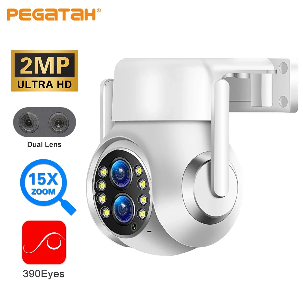 

PEGATAH 2K 4MP Dual Lens 4mm -12mm 15X Zoom PTZ WiFi IP Camera Outdoor AI Human Tracking 2-Way Audio Smart Security Cameras