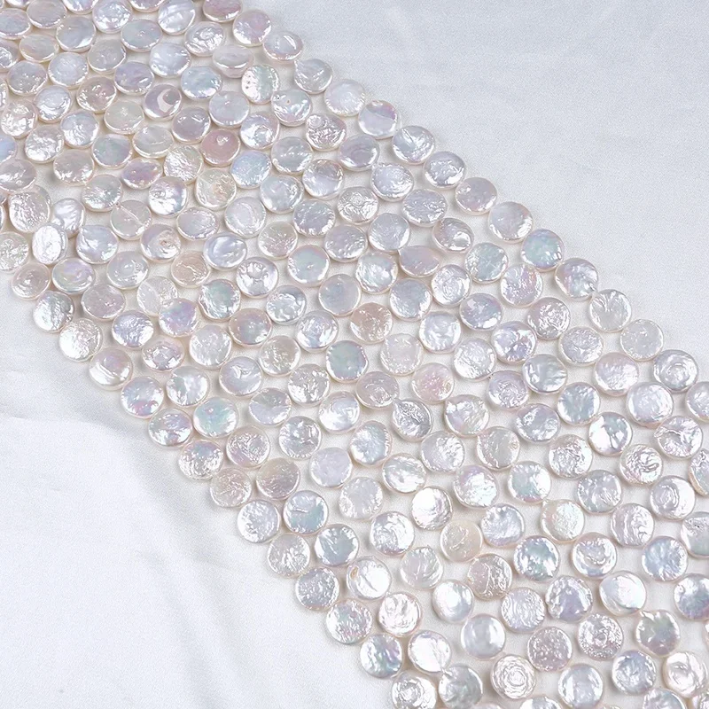 

10-11mm Fresh Water Cultured Coin Shape Natural Beads String Freshwater Pearls Strands