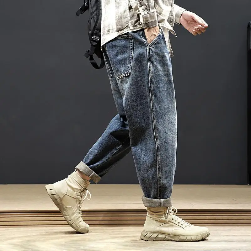 

2022 New Spring Summer Men's Jeans Cotton Denim Pants Hip Hop Straight Baggy Joggers Streetwear Skinny Jeans Trousers Men Z63