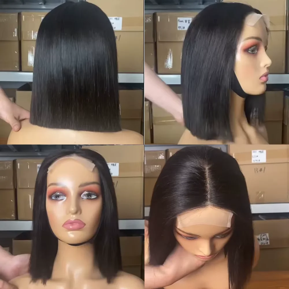 بوب الباروكات غلويليس Hd الدانتيل الباروكات شعر الإنسان 220 الكثافة بوب شعر مستعار مستقيم أسود طبيعي 5X5 الدانتيل قبل قطعها مع خصلات الشعر المستعار الإنسان