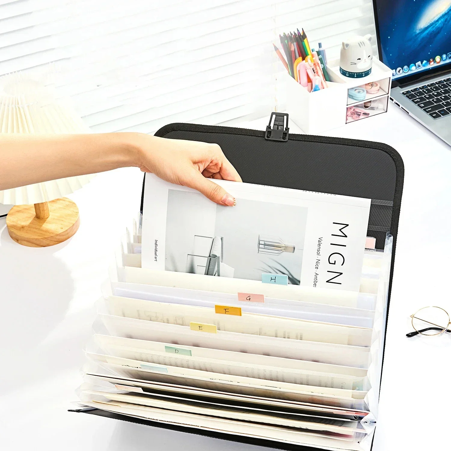 A4 Macaron Vertical Hand-held Bag A4 Paper File Folder Large Capacity Multi-layer Expanding Sorting Storage Bag Folder Student