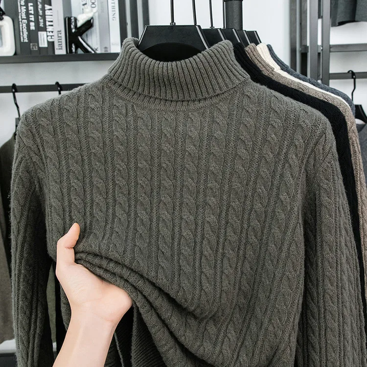 

100% Sheep Wool Men Jumper 2025 Winter Turtleneck Sweater Long Sleeve Knitwear Male Warm Knit Clothes Pullovers