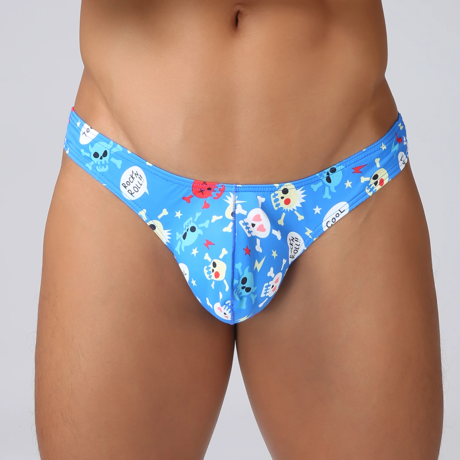 

Men Sexy Swimsuit Bikini Kartoon Digital Print Thong Underwear Bulge Pouch Panties Soft Elastic T-back Beach Bath Swimwear